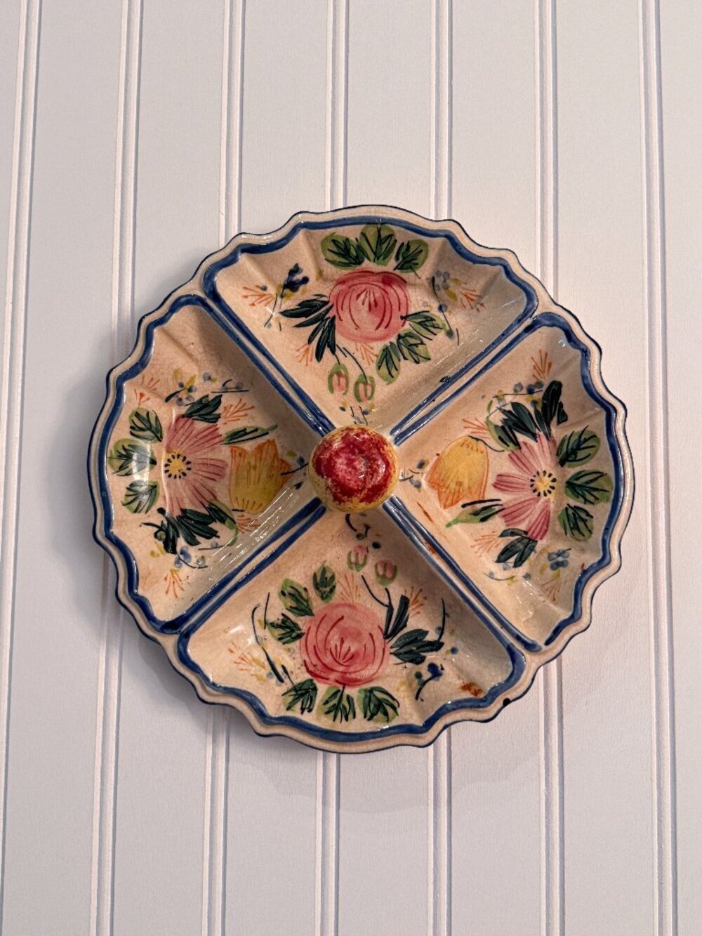 Vintage Japanese Hand-Painted Divided Serving Dish | Floral Ceramic Tidbit Tray